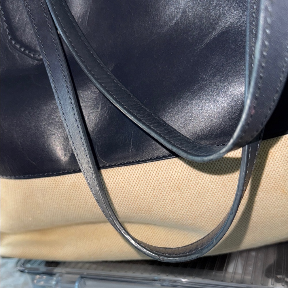 Tory Burch Black and Tan Leather Canvas Tote - Picture 7 of 14